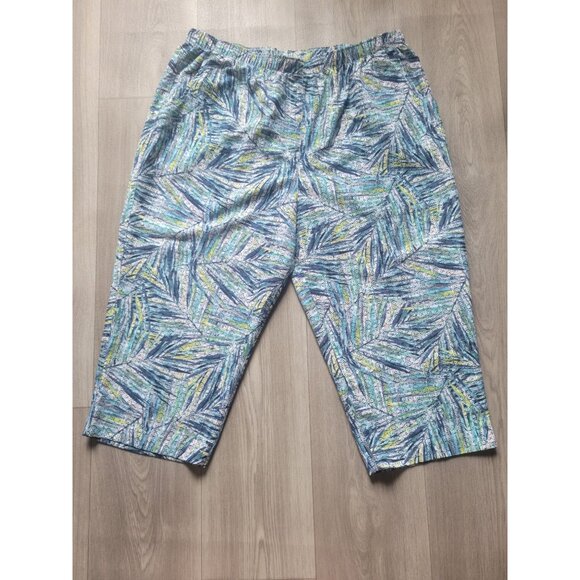 Kim Rogers Womens Capri Pants Size 18 Blue & Green Tropical Print Elastic Waist - Picture 1 of 5